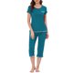 thumbnail image 2 of INSPIRE CHIC Conjunto de Pijama de Mezcla de Rayón para Mujer, Camiseta de Manga Corta Suave con Pantalones Capri de Cintura Elástica, Ropa de Dormir para Primavera Verano M Verde Pavo Real, 2 of 6