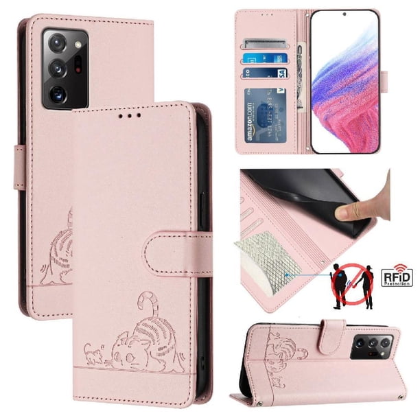 Funda tipo cartera FOXDOCK para Samsung Galaxy note 20 Ultra con soporte, ranuras, RFID, diseño de gato
