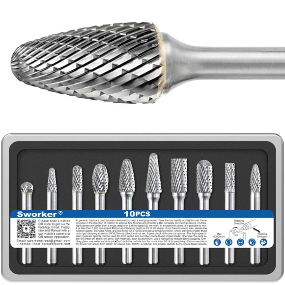 Juego de brocas de carburo Sworker, 10 unidades, brocas de molinillo de 1/4 de vástago