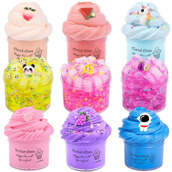 Kit de slime DONYMAIGIDI de 9 piezas, suave, no pegajoso, juguete antiestrés