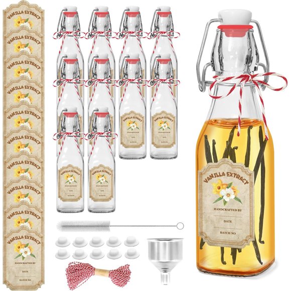 10 Pack Swing Top Glass Vanilla Extract Bottles 8 oz with Lids