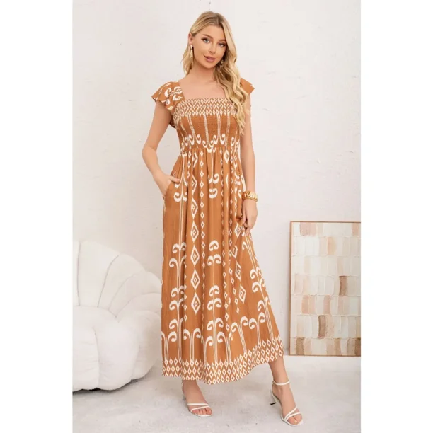 Maxi Vestido Verano Largo Mujer Estampado Geometrico Casual 3362
