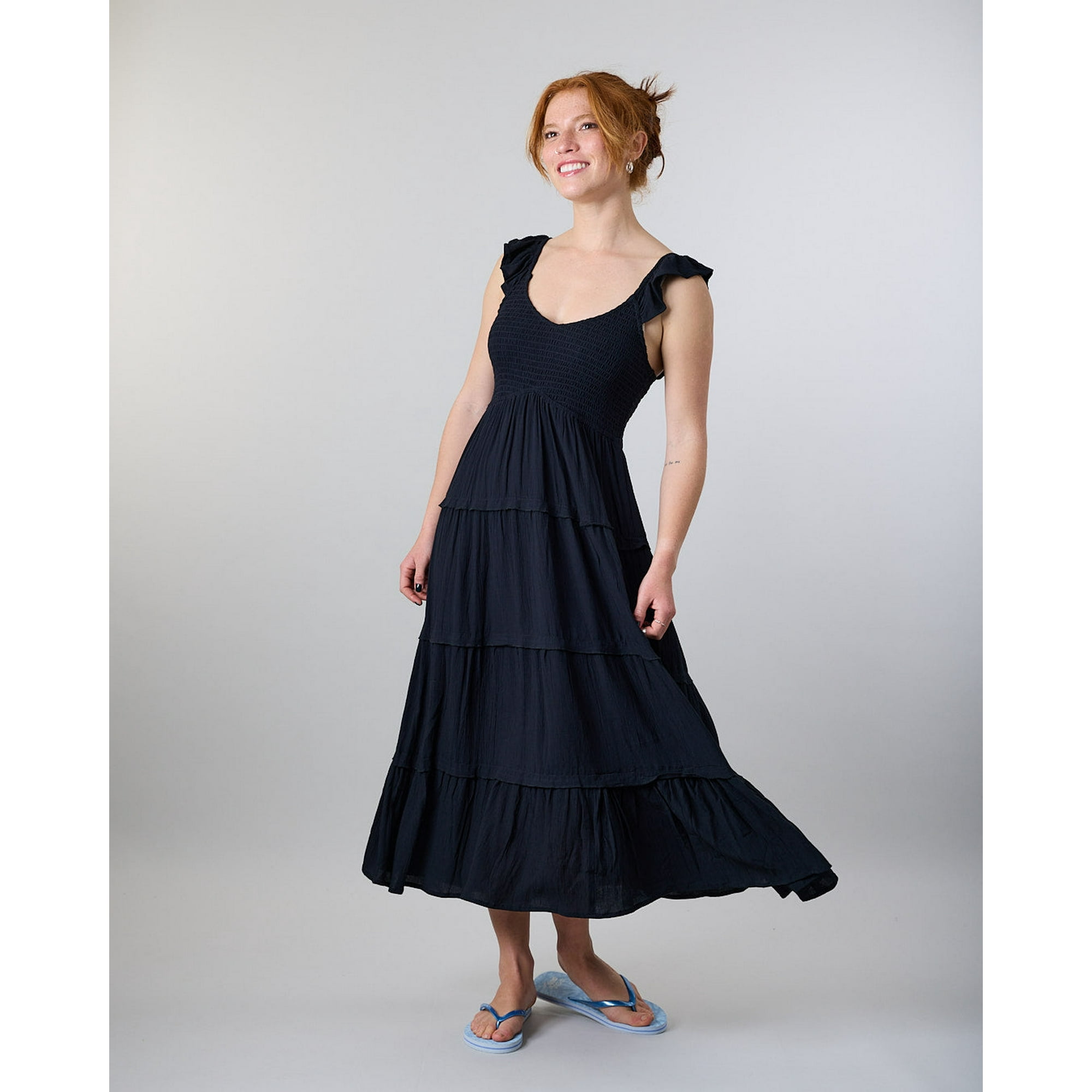 Vestido Largo Smock Crep Negro Polemic