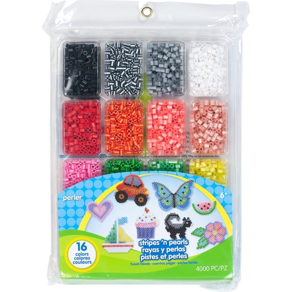 Bandeja Fuse Beads Perler con rayas y perlas surtidas, 4000 unidades