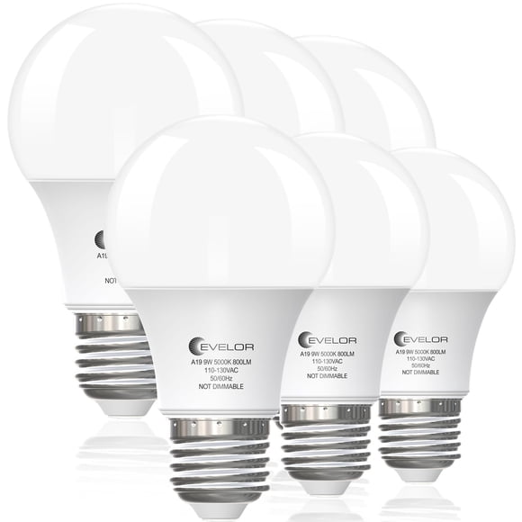 Bombillas LED Revelor A19 de 9 W (equivalente a 60 W), 800 lm, 5000 K