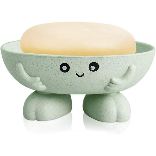 Jabonera, bonita jabonera para niños, creativa y encantadora bandeja para jabón en barra, ideal para ducha, baño, cocina, encimera, color azul.