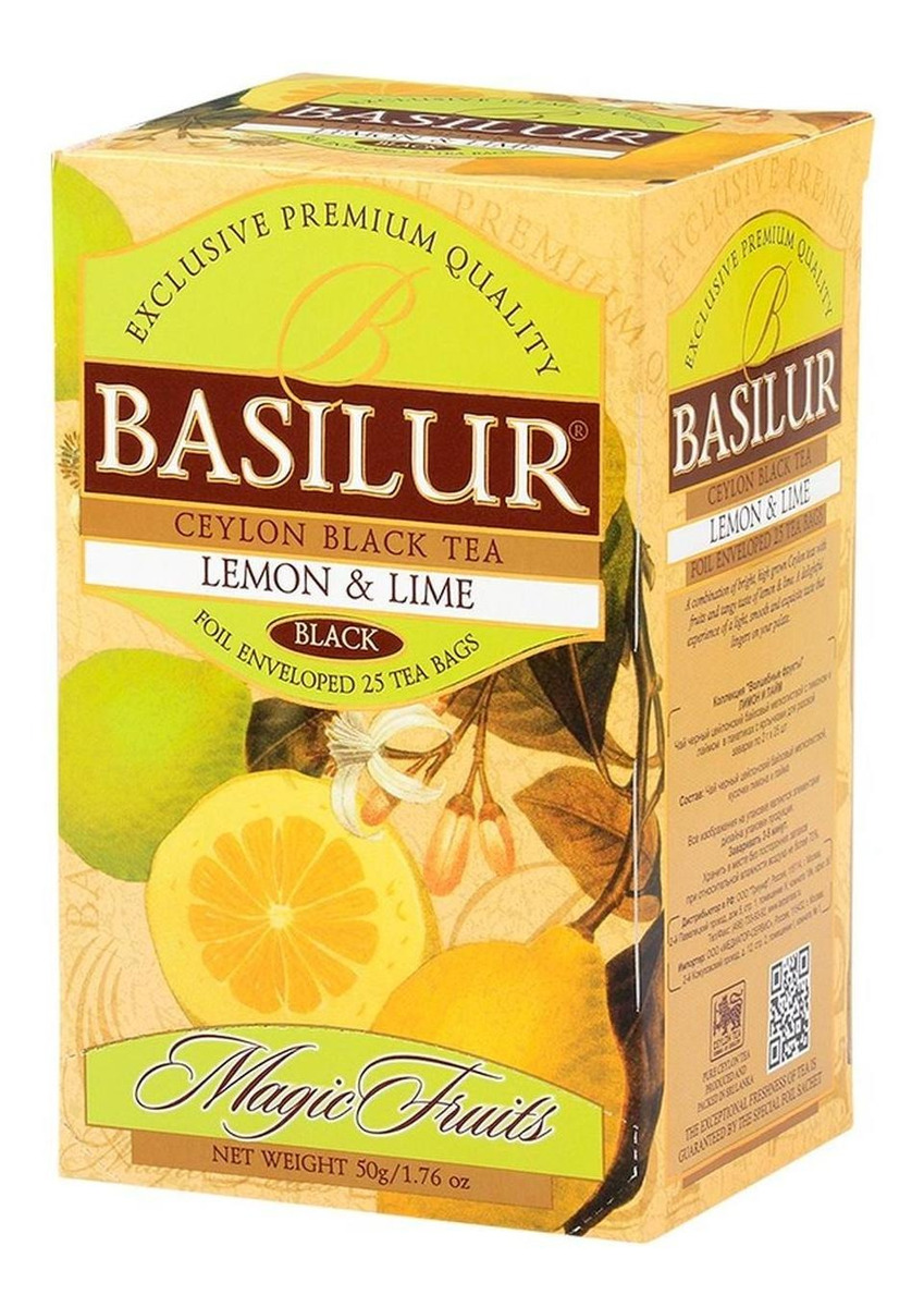 Basilur - Té Negro Ceylon- Lemon & Lime 25 Bolsas (Té Negro, Lima Y Limón)
