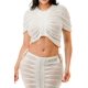 thumbnail image 4 of Saronite Conjunto de Top Corto de Manga Corta Transparente Liso y Falda Larga Ajustable con Cordones, Blanco (para Mujer), 4 of 5