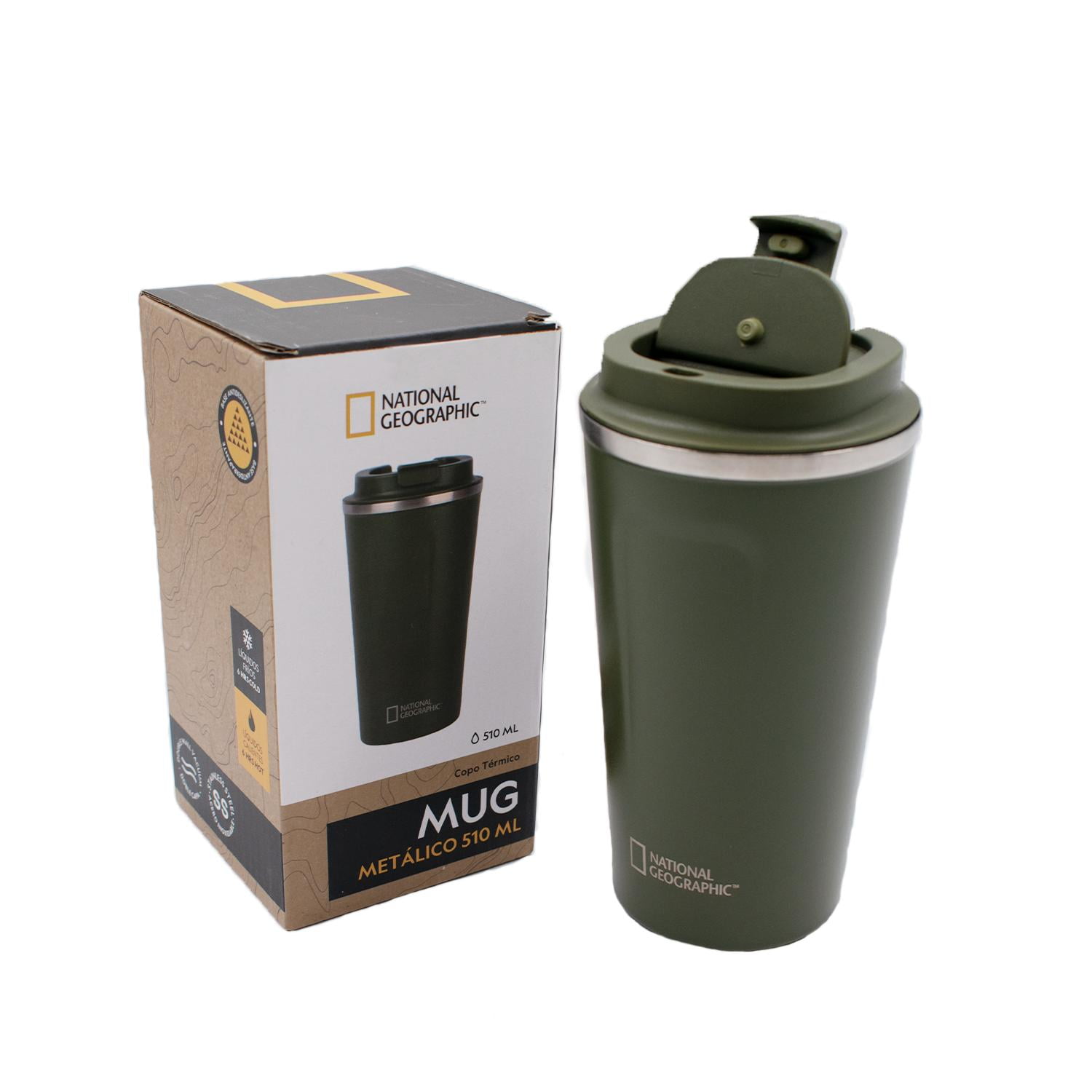 National Geographic - Mug Acero Inoxidable Tapa Flip Antideslizante 510ml Verde