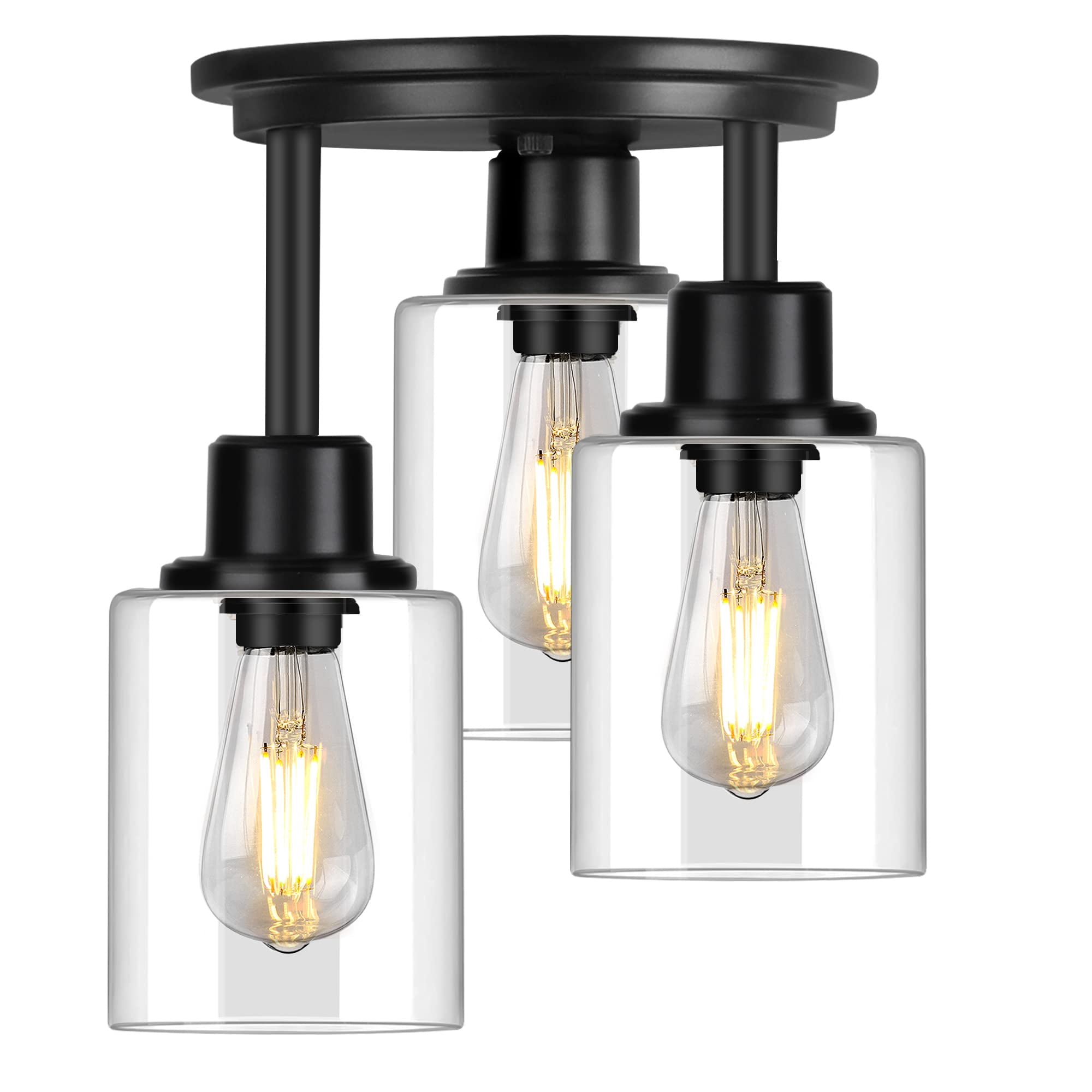 Lámpara De Techo Rottogoon De 3 Luces, Negro Mate Con Vidrio Transparente