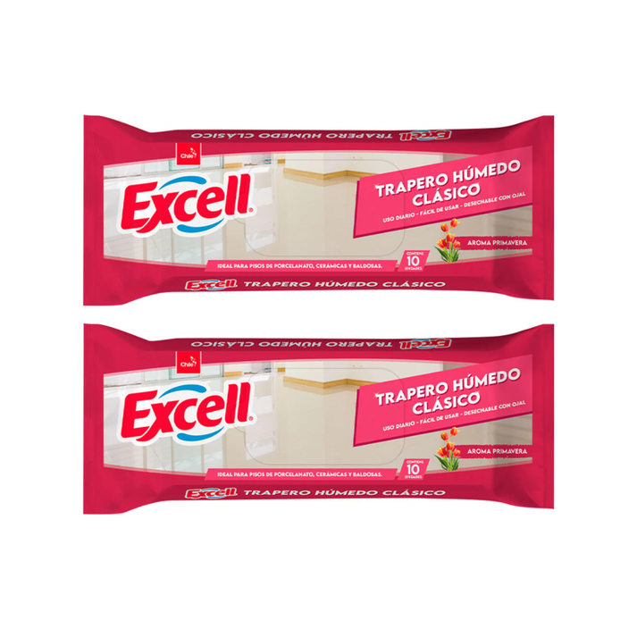 Pack 2 Traperos Humedos Excell Todo Tipo De Pisos Primavera 10 Unid Cada Uno.