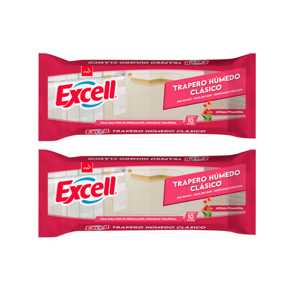 Pack 2 Traperos Humedos Excell Todo Tipo De Pisos Primavera 10 Unid cada uno.