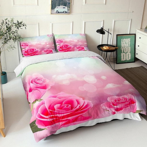 Retro Style Rose Folwers Quilt Duvet Cover Set Bedroom Decor Bedding3-Piece Bedding Set