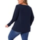 thumbnail image 3 of Agnes Orinda Camiseta de Mujer Talla Grande con Detalle de Pliegues en el Frente Cuello Redondo Manga Larga Camiseta Básica Casual Blusa 3X Azul Marino, 3 of 6