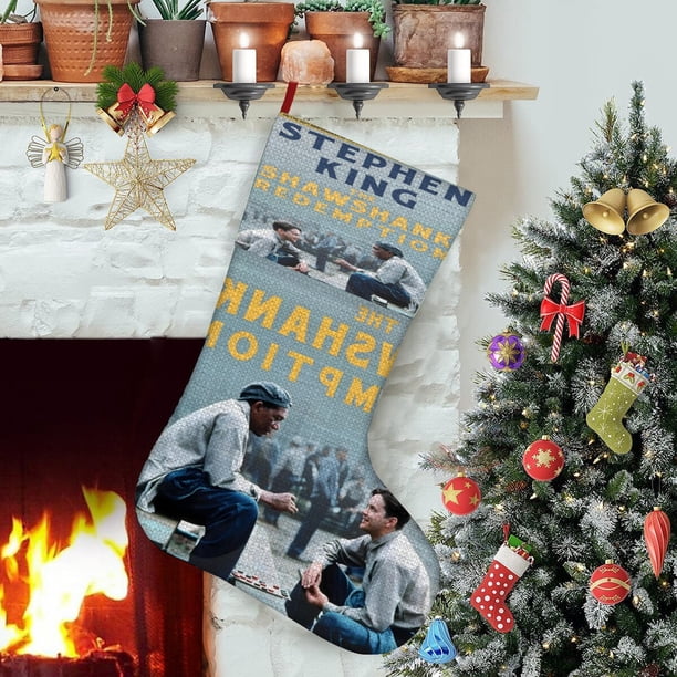 Sueños de Libertad Tema: Calcetines de Navidad, fino lino blanco para colgar en escaleras y chimenea, decoración navideña para el hogar, regalo de Navidad. 45cm × 32cm