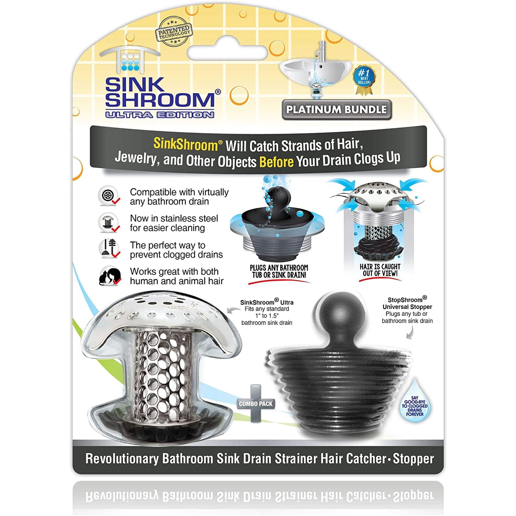 Sinkshroom - Colador De Desagüe Ultra De Acero Inoxidable Con Tapón