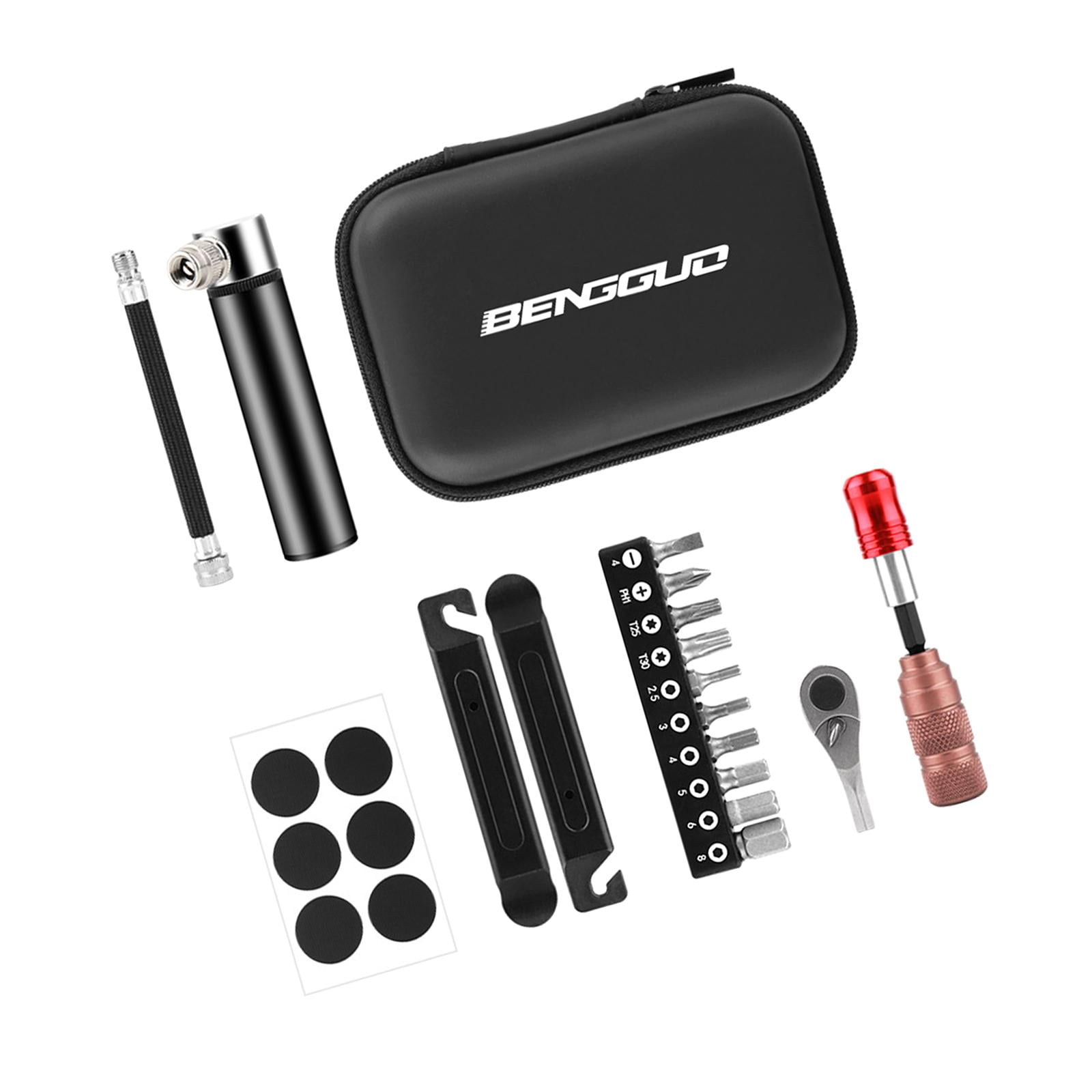 Ioensy - Juego De Herramientas De Reparación De Bicicletas, Palanca Para Neumáticos De Ciclismo, Llave De Trinquete, Kit Multiherramienta Para Bicicleta Con Parche Para Neumáticos, Negro