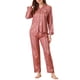 thumbnail image 1 of INSPIRE CHIC Conjunto de Pijama de Satén a Rayas para Mujer, Manga Larga, Botones, Cuello con Muesca, Conjunto de Descanso con Cintura Elástica L Rosa, 1 of 6
