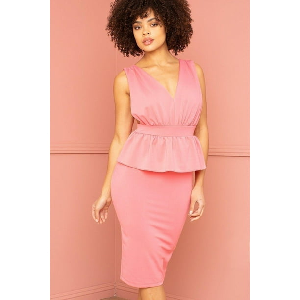 Vestido Midi con Peplum Brillante M
