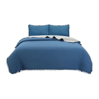 Todo Hogar Santiago De Chile - Cubrecama De Algodón Con Pompones 2 Plazas Azul