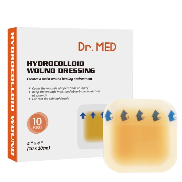 Apósito hidrocoloide para heridas Dr. Med, 4 x 4 cm, 10 paquetes/caja