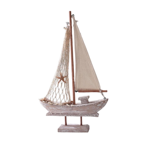 Vail de madera Barco de vela de madera Tema náutico tradicional Modelo de en miniatura Varoramiento para la sala de estar de la sala de estar H 35 cm x 205 cm x 45 cm