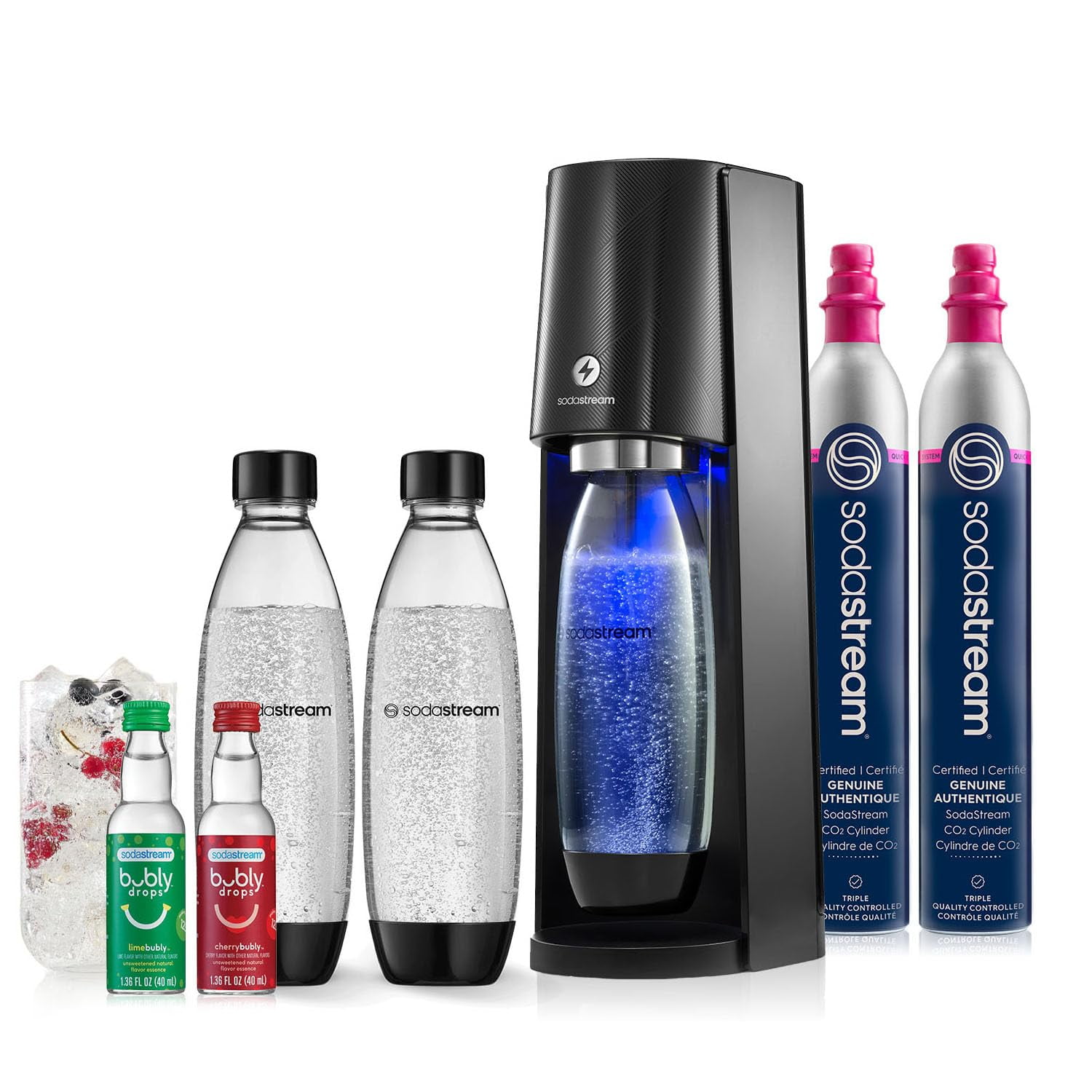 Paquete Para Hacer Agua Con Gas Sodastream E-terra (negro), Con Co2, Botellas Carbonatadas Y Sabores De Gotas Burbujeantes