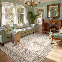 Area Rug Morebes Con Flor Botánica Lavable, 150 X 210 Cm, Color Verde