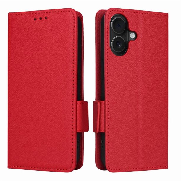 Funda Cartera para iPhone 17 Tapa Flip con Ranuras y Soporte Rojo
