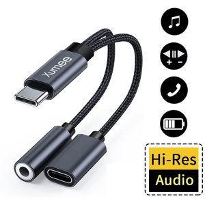 Adaptador De Auriculares Y Cargador Xumee 2 En 1 Usb Tipo C A 3.5 Mm Gris