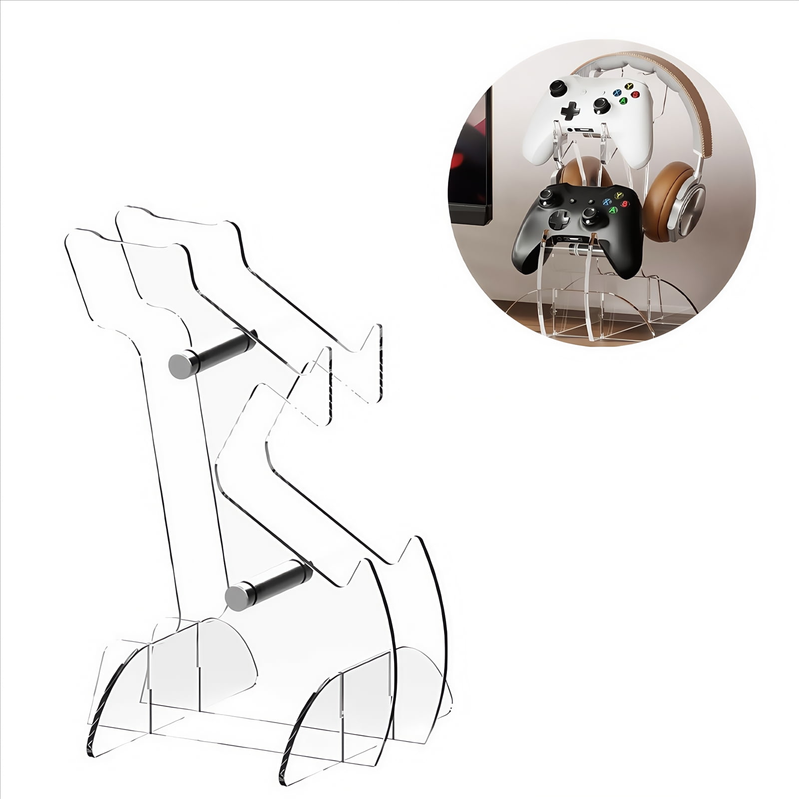 Genérico - Organizador Acrílico Para Mandos De Juegos Con Refuerzo De Aluminio, Almacenamiento En 3 Niveles Para Auriculares Y Consolas-transparente