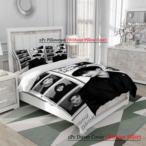 3pcs SKZ Fang Cheng Black and White Collage Fan Support Poster Set a Soft and Comfortable Bedding Set Suitable for All Seasons. Ideal for Use in Home Bedrooms or Guest Rooms