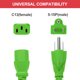 thumbnail image 3 of Uxcell Cable de Alimentación Universal Verde de 6 pies 18 AWG 18/3 C13 a NEMA 5-15P 10A 125V Extensión de 3 Clavijas, 3 of 5