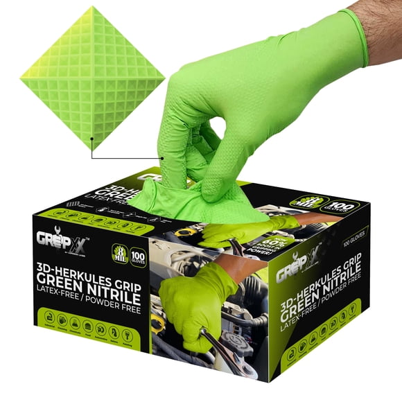 Guantes GRIPXX Herkules Grip de nitrilo verde de 8 mil, 100 unidades