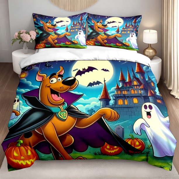 3pcs Bedding set Bedding Cushion Cover Warner Scooby-Doo Halloween Vampire & Print Duvet Cover Set