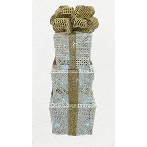 Aladdins Shop - Adornos De Navidad - Set De 3 Cajas De Navidad Color Blanco Con Luz Led