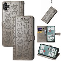 Funda Cartera Foxdock Para Nothing Cmf Phone 1 , Flip Pu Con Relieve De Gatos Y Perros, Tarjetero Y Soporte