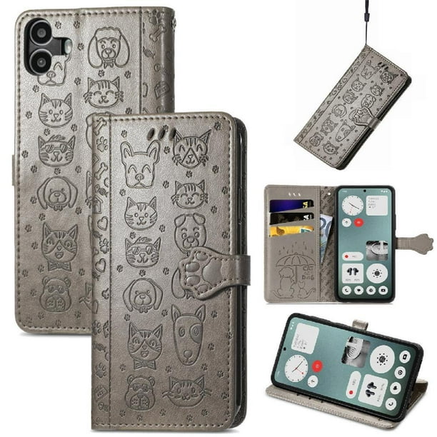Funda Cartera FOXDOCK para Nothing CMF Phone 1 , Flip PU con Relieve de Gatos y Perros, Tarjetero y Soporte