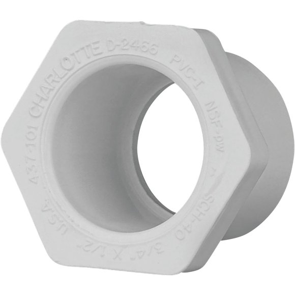 Buje reductor de PVC Charlotte Pipe 3/4 x 1/2 pulgadas Schedule 40