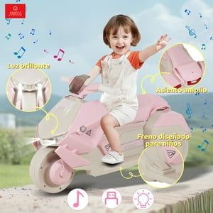 Anikids - Moto Electrica Niñas Niños 6V Con 3 Ruedas Multifuncional Rosa