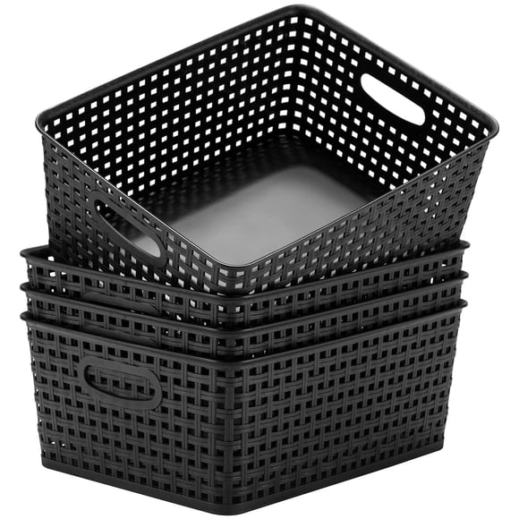 Cestas de almacenamiento Eslite de plástico, paquete de 4 unidades, 29 x 23 x 12 cm, color negro