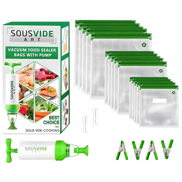 Bolsas de Vacío Reutilizables SousVide Art – Kit de 37 piezas con bomba