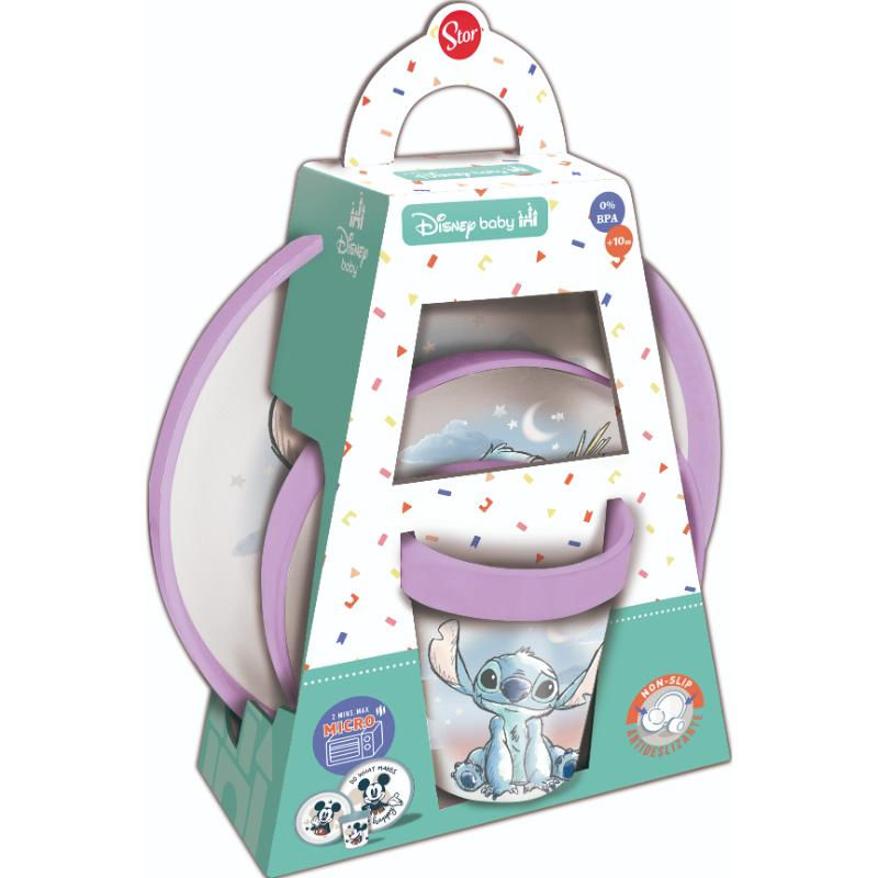 Vaso Set De 3 Piezas Con Antideslizante Stitch Blanco/lila