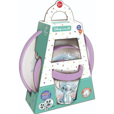 Vaso Set De 3 Piezas Con Antideslizante Stitch Blanco/Lila