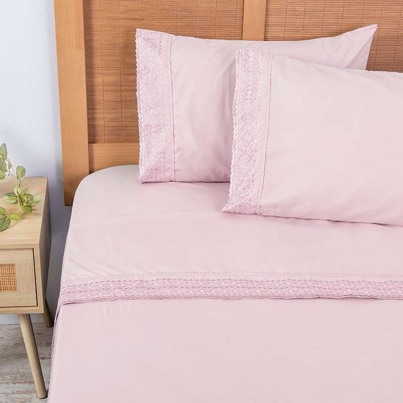 Sabana Mf Plumetti Broderie King Rosado