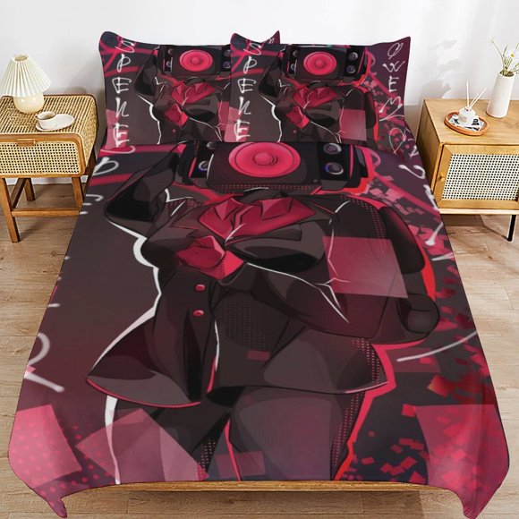 Skibidi Toilet Bedding Set Duvet Cover Comfortable and Lightweight Cartoon Bedding 3 Piece Bed Set