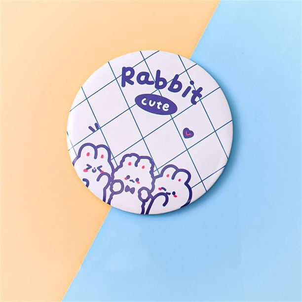 1PCS Mini Mirror Cartoon Touch Up Makeup Cartoon Small Mirror Skin Care Tools Pu Handheld Small Round Mirror Health & Beauty