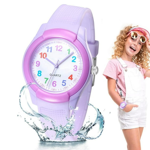 Reloj analógico para niños y niñas, resistente al agua, reloj de pulsera para aprender a leer la hora, fácil de usar.