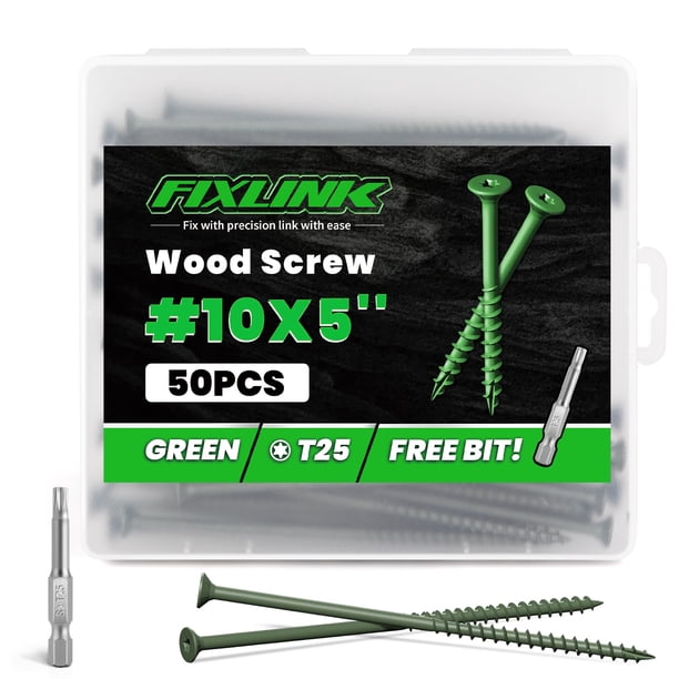 Tornillos para madera FIXLINK, tornillos de cubierta #10 x 12,7 cm, 50 unidades, verdes