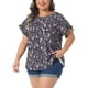 thumbnail image 4 of Agnes Orinda Blusa de Mujer Talla Grande Estampado Floral de Escuela Colegio Cuello Redondo Bohemio Mangas de Tulipán Tops Casuales de Verano 3X Púrpura, 4 of 5